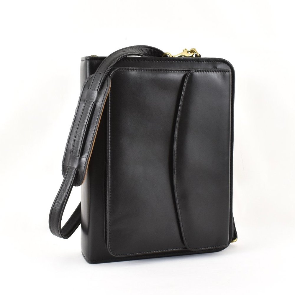 Franklin Covey Black Leather Classic 7 Ring Full Zip Planner with Shoulder Strap